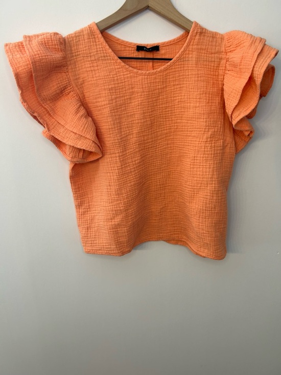 Anthropologie Tops - Drew from Anthropologie Women’s Orange Flutter Sleeve Gauze Top, Size Small